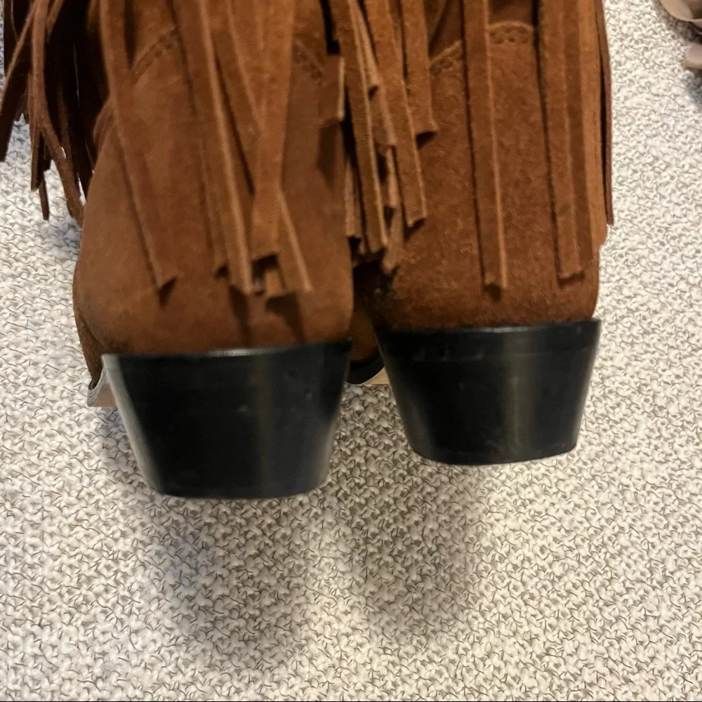 Smoky Mountain Wisteria Suede Studded Kids Brown Western Cowboy Fringe Boots 4